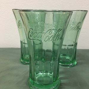 Vintage Libbey Coca-Cola Green Flared Glass Coke Glasses set of 3